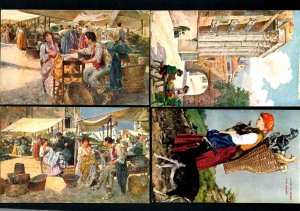 FR11e  Italy  (4) cards 1900s Outdoor Market  Lago Di Como Woman Goats Basket