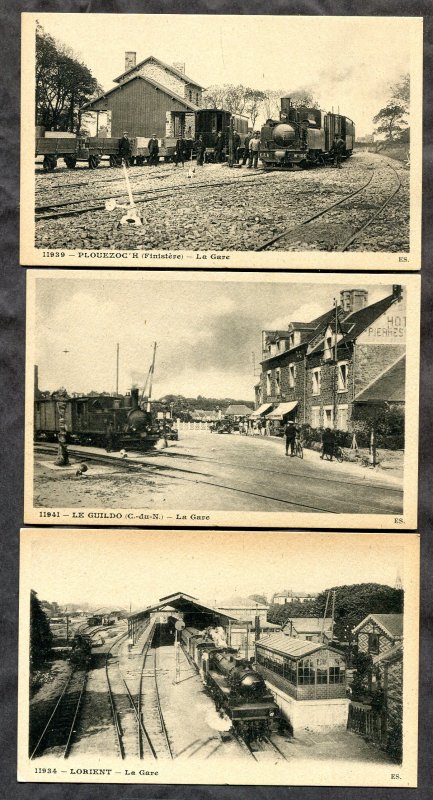 4124 - FRANCE Lot of 3 Postcards Trains, Stations. Lorient Le Guildo Plouezoc