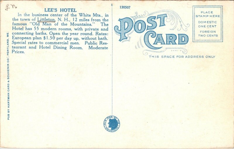 Postcard Lee's Hotel in the White Mountains New Hampshire~137748