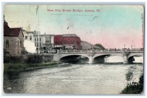 1912 New Fox Street Bridge View Aurora Illinois IL Antique Posted Postcard 