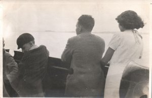 VINTAGE POSTCARD GROUP OF PEOPLE ABOARD SHIP/BOAT EUROPE LATE 1940s EUROPE RPPC