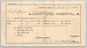 1917  Hartford  Hospital  Connecticut  Receipt 10 x 4