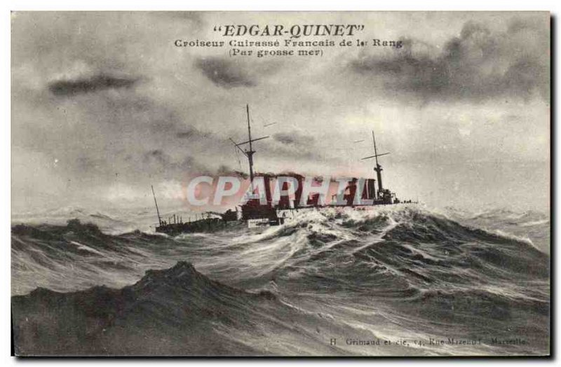 Old Postcard warship cruiser Edgar Quinet Breastplate of French 1st row