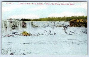 1908 WHEN THE WATER CEASED TO RUN FROZEN NIAGARA FALLS AMERICAN CANADA POSTCARD