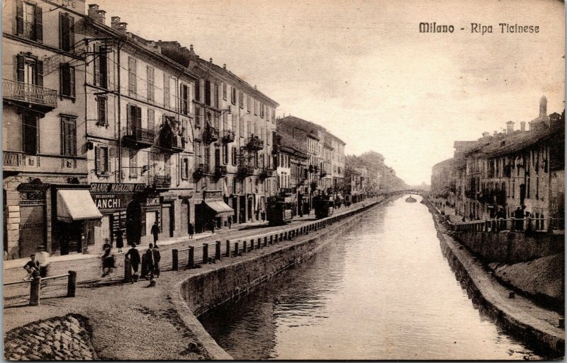 Vtg Milano Italy Ripa di Porta Tieinese Navigli Milan 1910s Postcard
