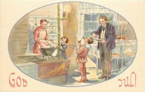 Vntge Swedish Postcard A/S Ödberg God Jul, Woman Serves Family Dinner unposted