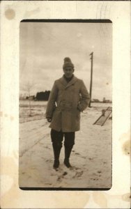 Augusta Maine ME Amateur Photography Handsome Man Winter Coat c1910 RPPC PC