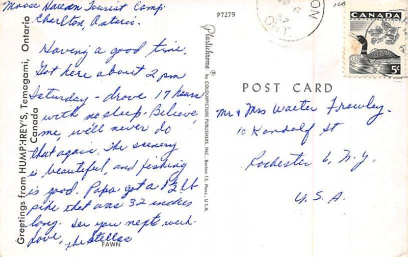 Humphrey's Temagami, Ontario, Canada Deer 1957 