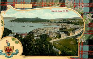 Vintage Postcard MacDoanld Plaid Tartan Border Overview Of Oban Scotland UK