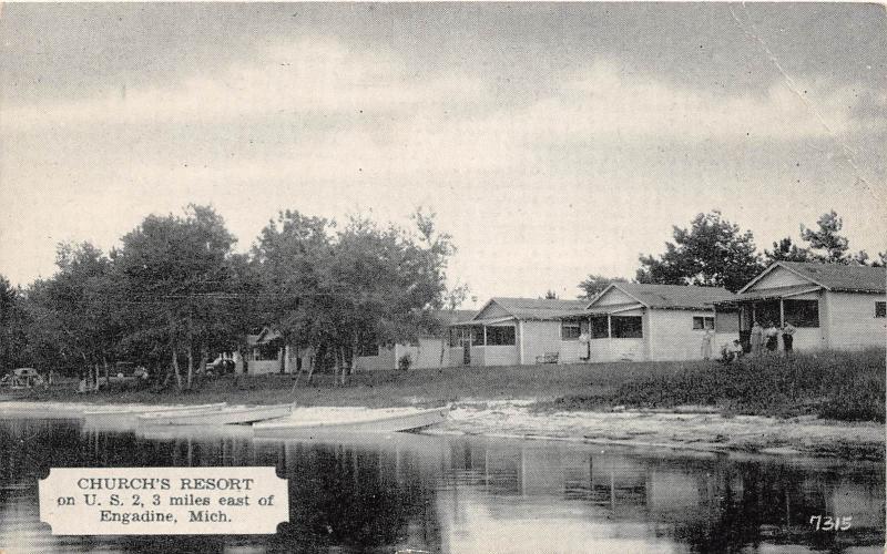 C21/ Engadine Michigan Mi Postcard c1940s Church's Resort U.S. 2