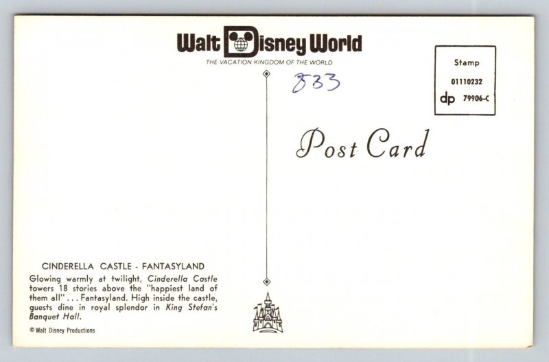 Walt Disney World   Florida  Cinderella Castle   Postcard