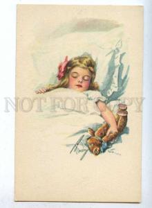 187374 Sleeping Girl w/ TEDDY BEAR Vintage B.K.W.I. #536 PC