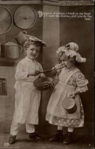 EAS Little Boy and Girl Play Baking Bakery Vintage Real Photo Postcard