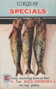 Torquay Red Herring Seafood Fish Rare Old Mailing Novelty Postcard