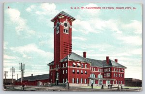 Railroad Train Depot~Sioux City IA~C&NW Passenger Station~Tower~1908 Postcard