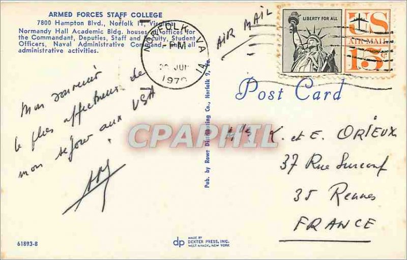 Old Postcard Armed Forces Staff College Norfolk Virginia
