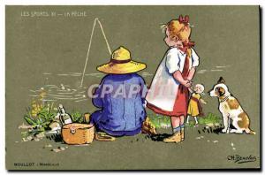 Postcard Old Fishing Illustrator Beauvais dog