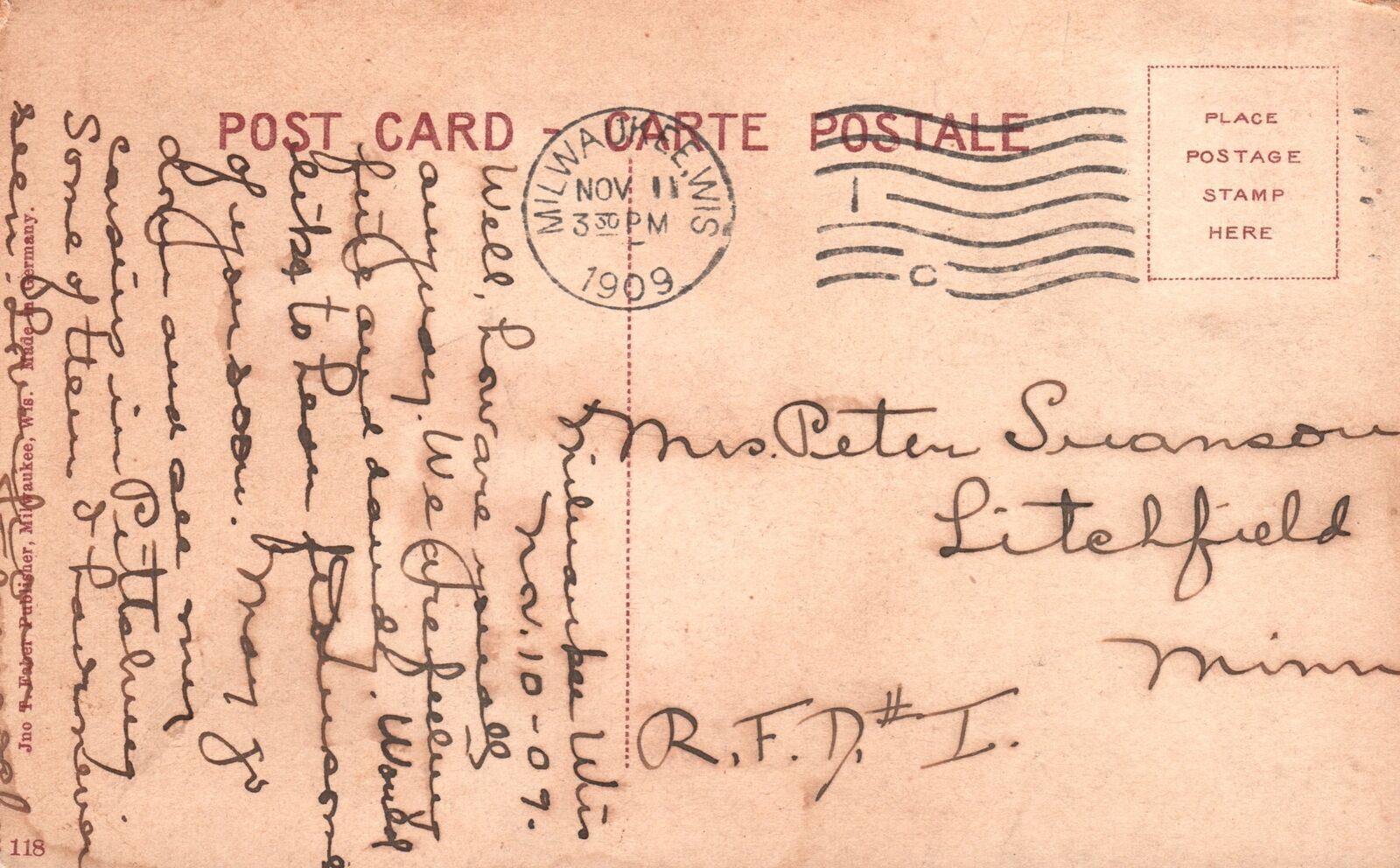 Vintage Postcard 1909 Bridge Lake Park Lion Statue Grounds Milwaukee