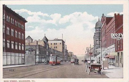 Illinois Galesburg Trolleys On Main Street