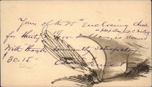 Handmade Hand Drawn Postal Card 1879 Bird?