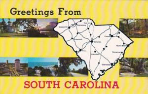 South Carolina Greetings From With Map 1973