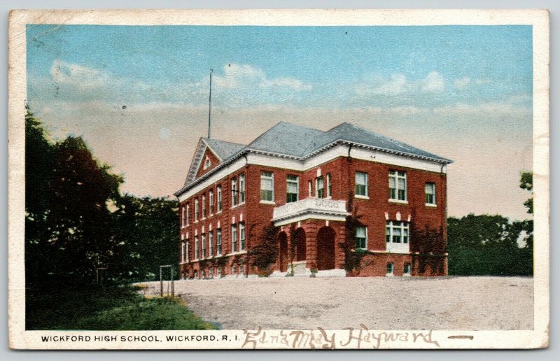 Wickford Rhode Island~Corner Arch Entrance to High School~c1922 Postcard