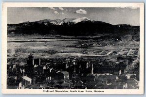 Butte Montana MT Postcard View Of Highland Mountains South Summit Valley Vintage