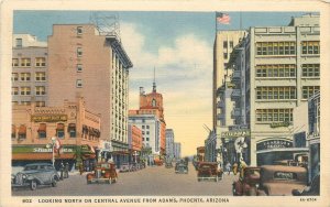 Arizona Phoenix Central Avenue Adams autos Herz Teich 1940s Postcard 22-10375