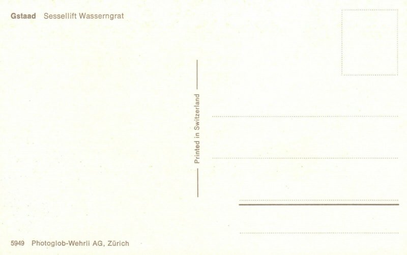 Vintage Postcard Gstaad Sessellift Wasserngrat Photo Wehrill AG Zurich