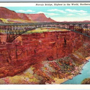 c1940s AZ Northern Arizona Navajo Lee's Ferry Bridge Highest World Linen PC A291