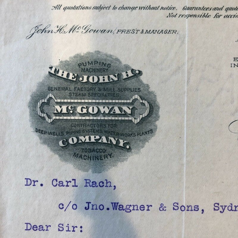 1903 - NEW YORK NY -  JOHN MCGOWAN COMPANY  - Letter