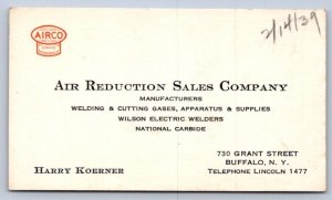 K50/ Antique Business Card 1940s Air Reduction Koerner Buffalo New York 137
