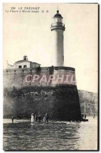 Old Postcard Lighthouse at low tide Treport