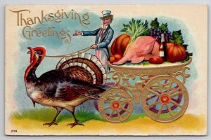 Thanksgiving Greeting Uncle Sam Turkey Dinner On Golden Carriage Postcard V21