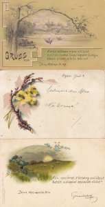 Romania 1899-1900 correspondence to Deva lot of 3 Litho greetings postcards