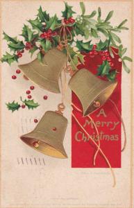 Bells and Holly - Merry Christmas - a/s Clapsaddle -pm 1907