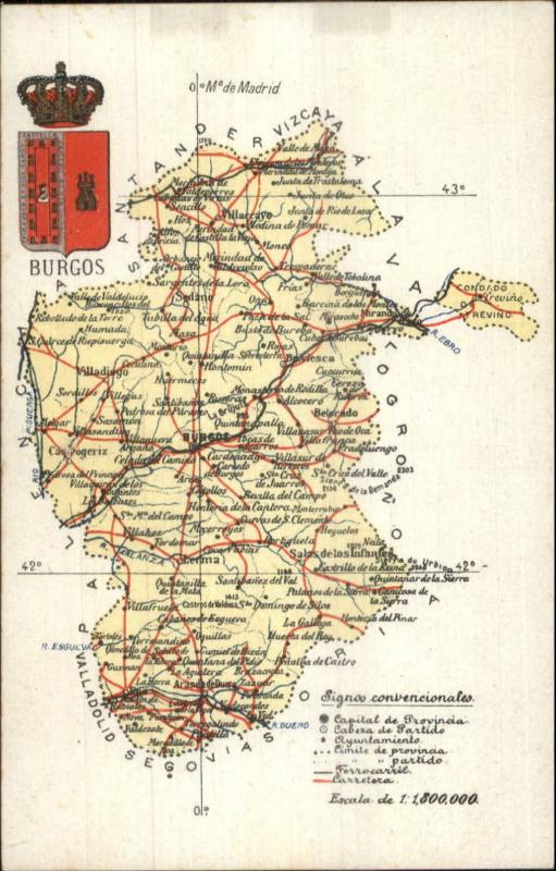 Burgos Spain Detailed Road Map c1910 Postcard