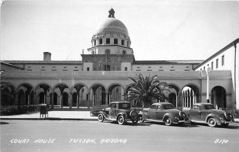 Autos Court House Tucson Arizona 1940s RPPC Photo Postcard Cook 3566