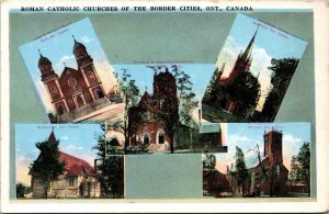 Multiview Catholic Churches Border Cities Ontario Canada UNP WB Postcard L10