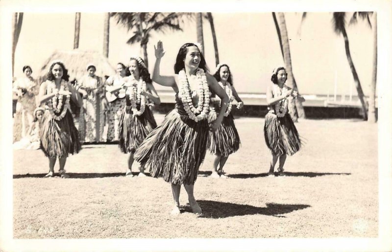 RPPC HULA DANCERS Hawaii Hula Girls Real Photo c1940s Vintage Postcard