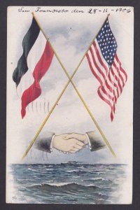 Postcard, United States, Patriotic, Crossed German Empire and American Flags