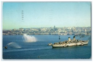 1955 MSTS Troopship Fireboats Seattle Harbor Washington Vintage Antique Postcard