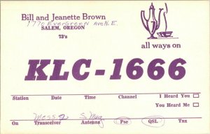 QSL Radio Card From Salem Oregon KLC-1666 