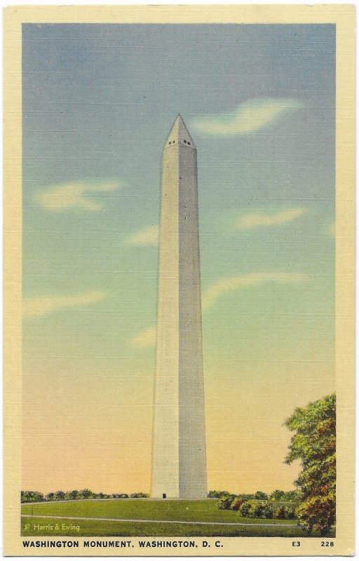 US Unused - Washington Monument, Washington, D.C.  Old Card - clean and nice.
