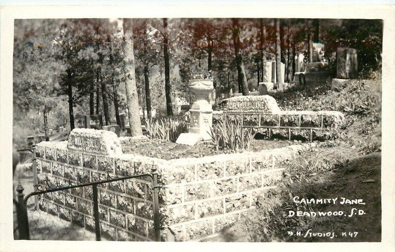 RPPC Calamity Jane & Wild Bill Graves, Deadwood SD Mt. Moriah Cemetery BH Studio