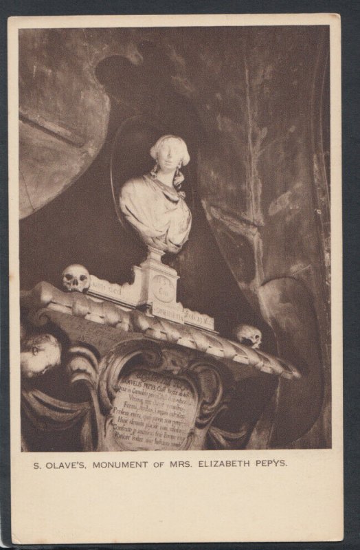 London Postcard - S.Olave's, Monument of Mrs Elizabeth Pepys   T3888