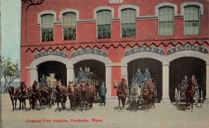CENTRAL FIRE STATION PEABODY MASSACHUSETTS POSTCARD (c. 1910)