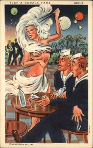 Curt Teich Navy Comics Sailor & Sexy Woman GREAT GRAPHIC Linen Postcard USN12