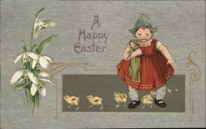 Winsch Easter Little Dutch Girl with Doll Dolly c1910 Vintage Postcard