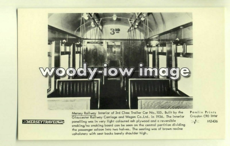 pp1844 - Mersey Railway interior of 3rd Class Trailer Car 105 - Pamlin postcard
